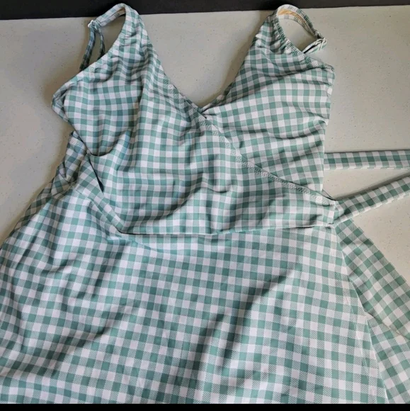 Old Navy Gingham Mini Swim Wrap Dress One High Tide 1 Pc Swimsuit Sz XL EUC - Picture 15 of 16
